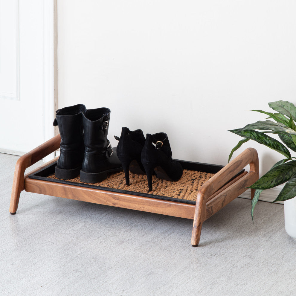 Single-Tier Natural Stand With 2-Pair Rubber Boot Tray Irish Lion