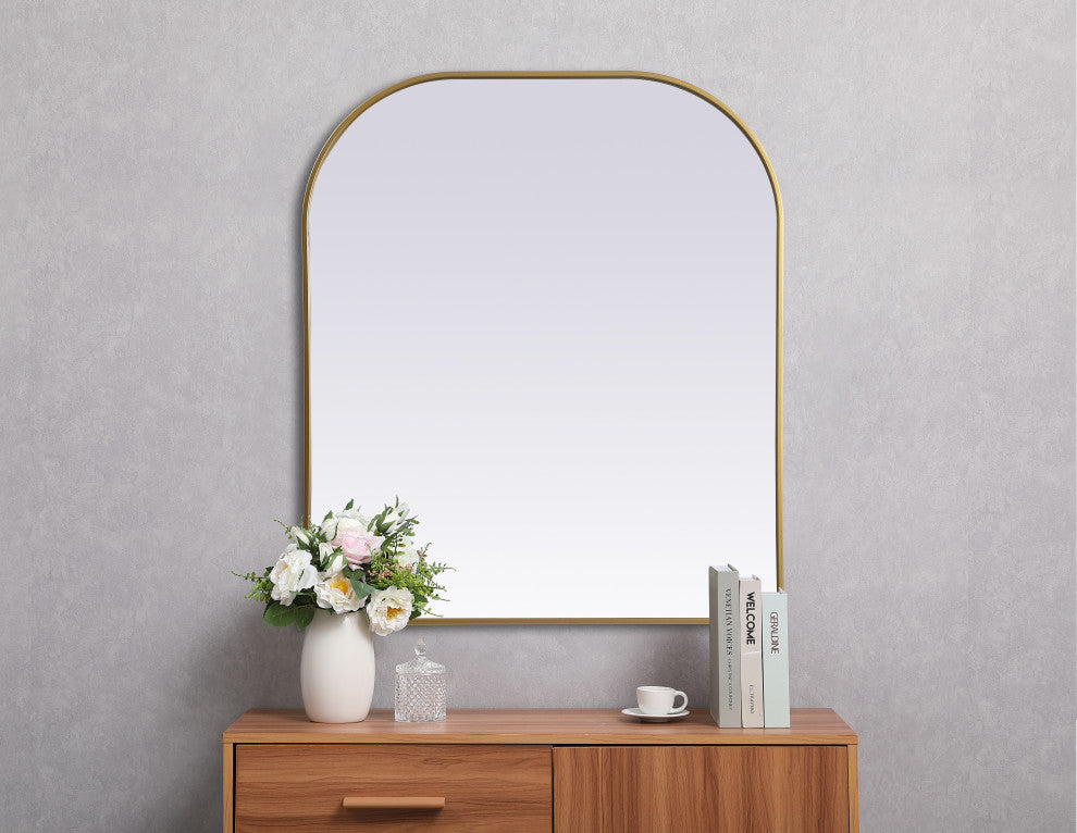 Metal Frame Arch Mirror 36X42 Inch, Brass