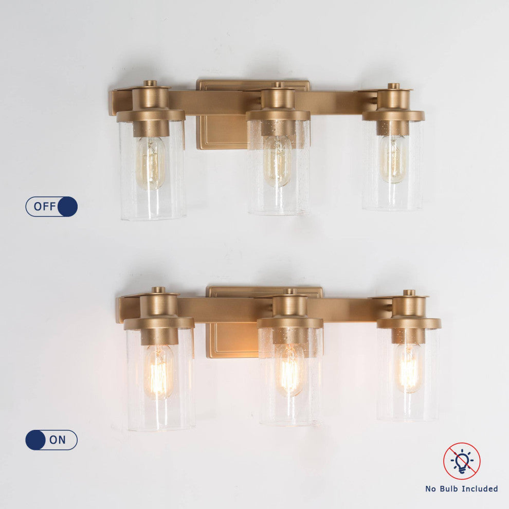 LNC 3-Light Gold Modern Bathroom Vanity Light, Seeded Glass