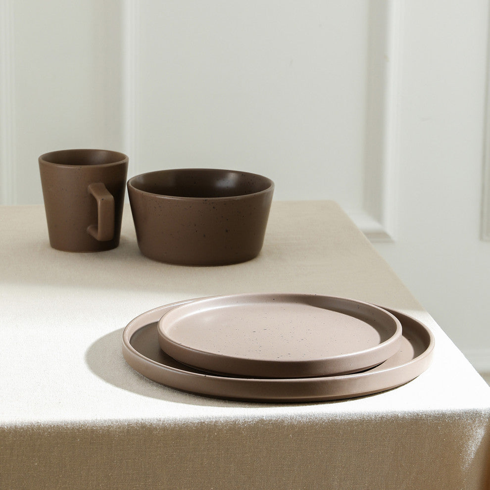 Stone Lain Celina Stoneware 16 Piece Dinnerware Set, Brown Matte