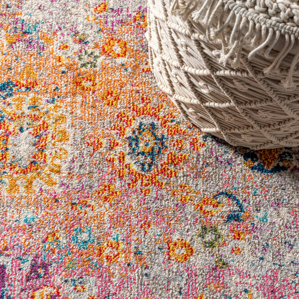 Bohemian Flair Boho Vintage Faded Area Rug, Cream/Navy, 2x8