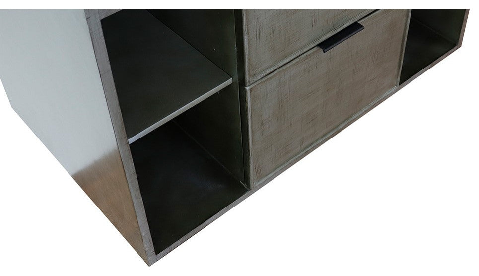 37" Single Wall Mount Vanity, Linen Gray Finish With White Carrara Top
