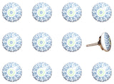 Knob-It Vintage Handpainted Ceramic Knobs, Set of 12, White/Teal/Lime
