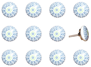 Knob-It Vintage Handpainted Ceramic Knobs, Set of 12, White/Teal/Lime
