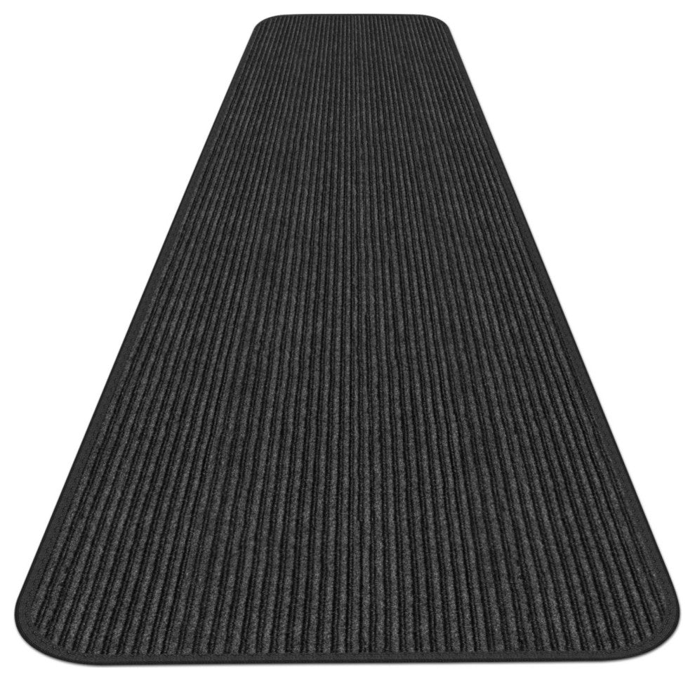 Indoor Outdoor Double-Ribbed Runner WithSkid-Resistant Back Black, 3' x 15'
