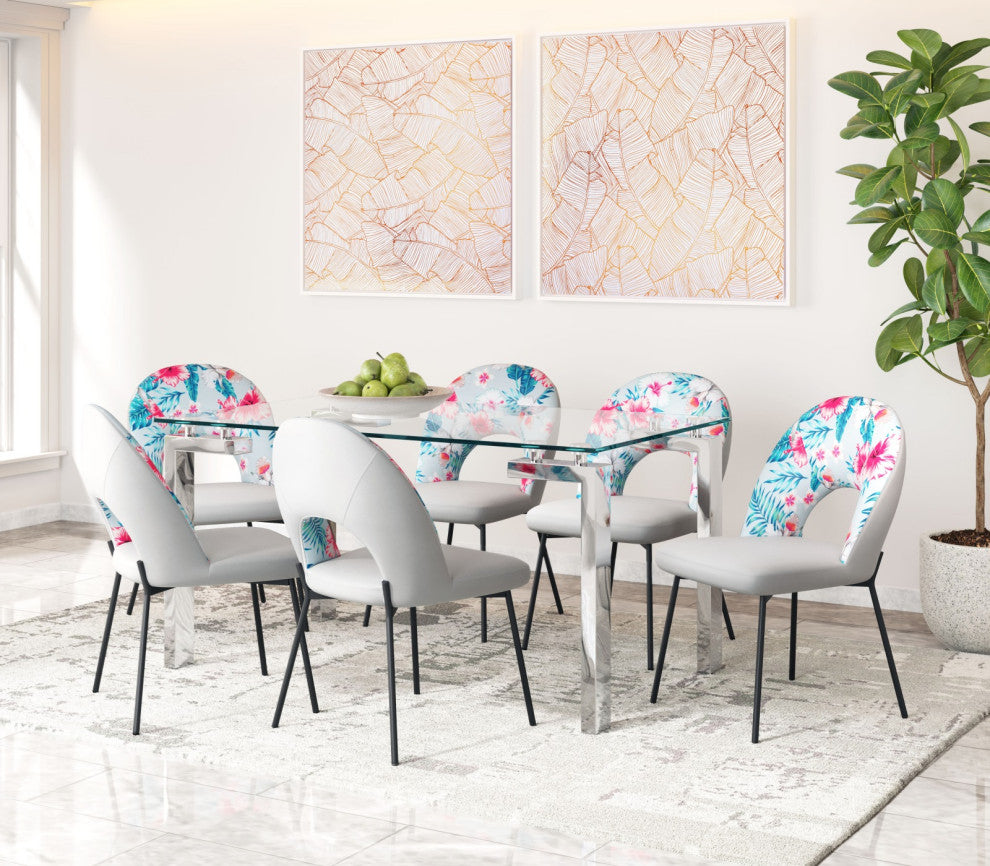Dining Chair, Set of 2, Steel Metal, Fabric, Gray, Black, Cafe Bistro