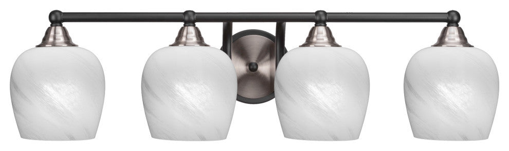 Paramount 4-Light Bath Bar, Matte Black & Brushed Nickel, 6" White Marble Glass