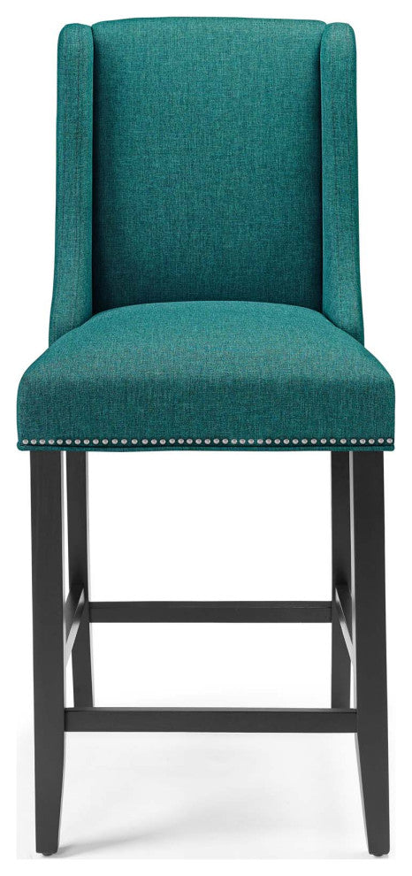 Counter Stool Chair, Set of 2, Fabric, Wood, Teal Blue, Modern, Bar Pub Bistro