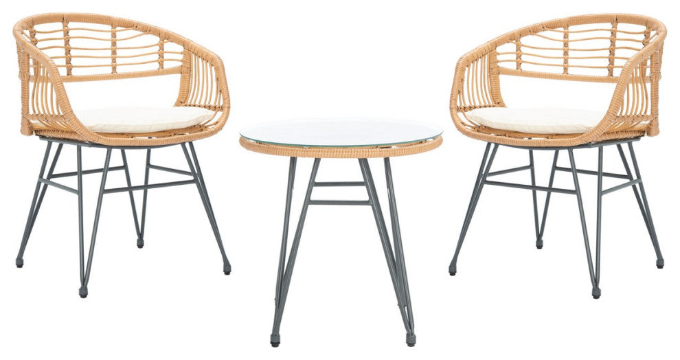 Safavieh Outdoor Ferla 3 Piece Lounger Set Natural/Beige