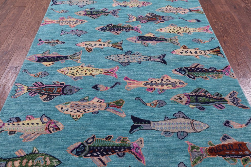 5' 1" X 8' 2" Gabbeh Fish Design Hand-Knotted Wool Rug - Q15349