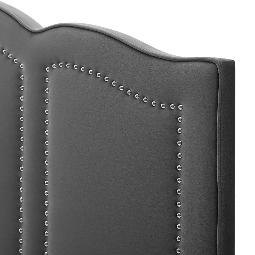 Headboard, King Size, Velvet, Dark Gray, Modern Contemporary, Bedroom