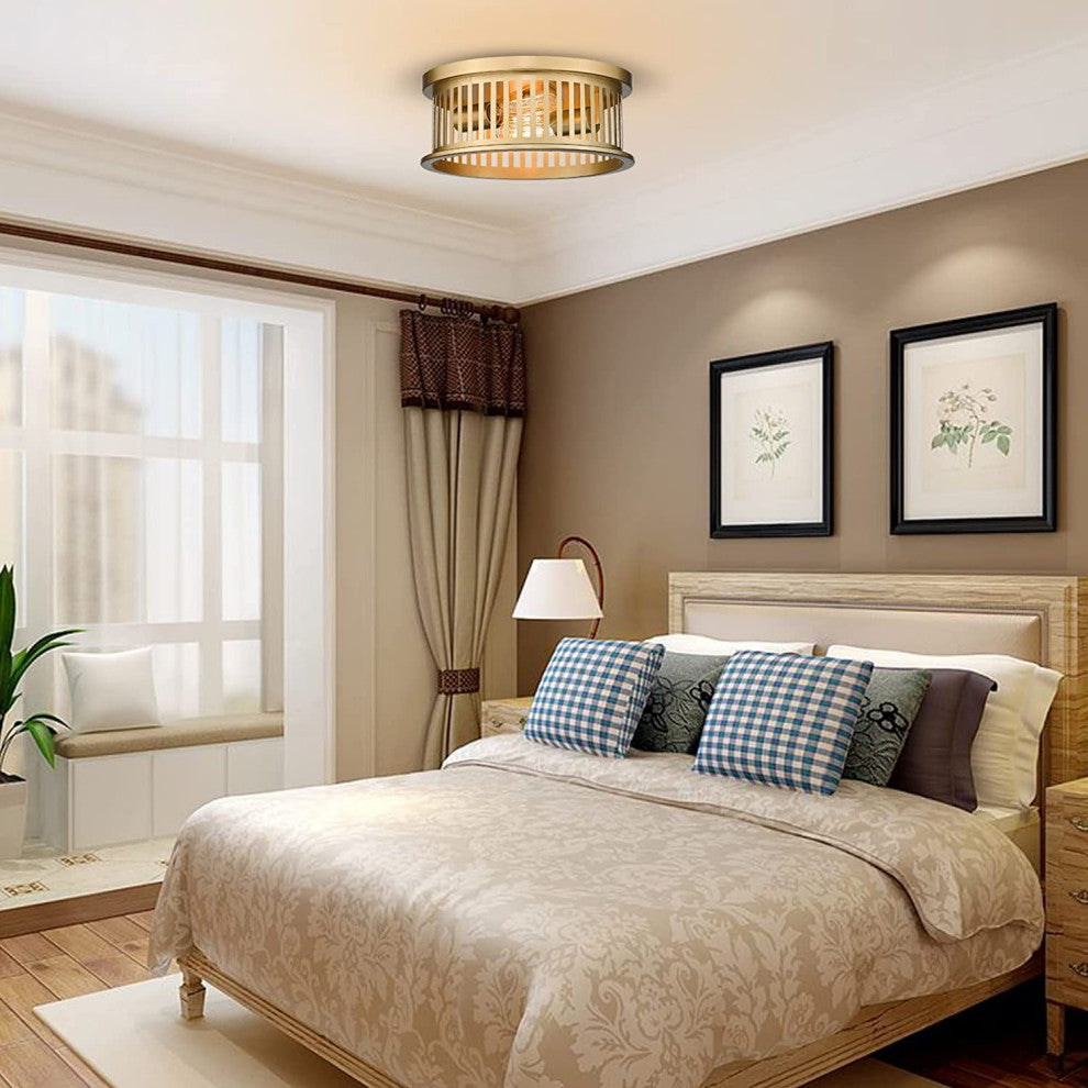 2 Light Gold Flush Mount Ceiling Light Farmhouse Industrial Ceiling Lamp
