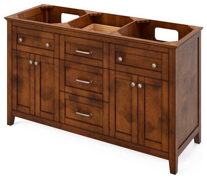 Chatham Traditional 60" Chocolate Double Sink Vanity, Black Granite Vanity Top