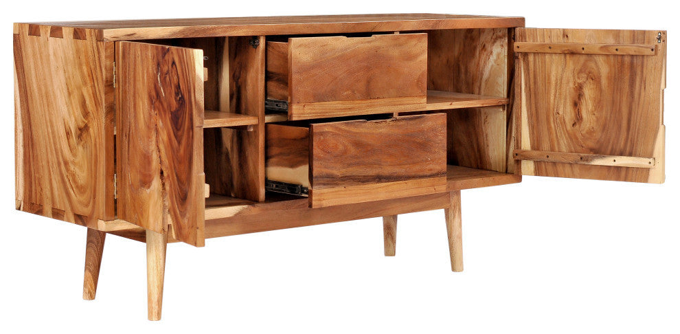 Live Edge Misun Suar Wood Bathroom Linen Cabinet With 2 Doors/2 Drawers