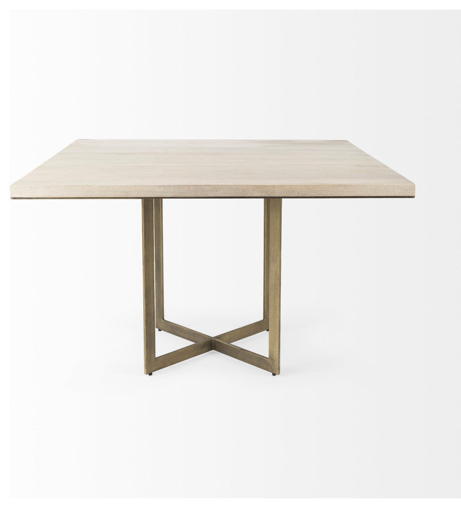 Gray Finished Wood WithMetal Base Square Dining Table