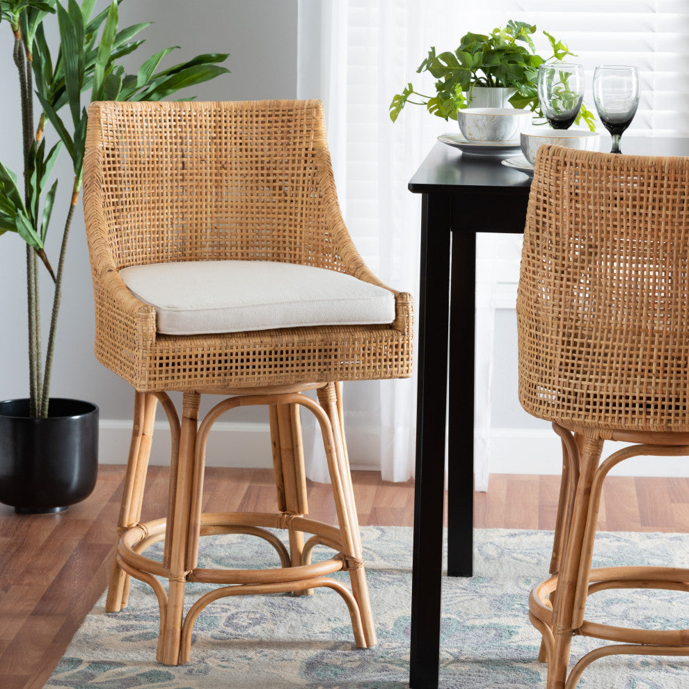 Ruby Natural Brown Rattan Collection, Counter Stool