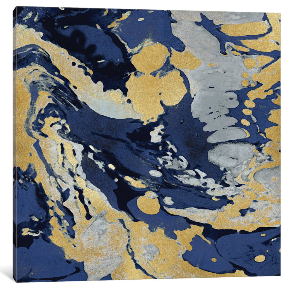 "Marbleized In Gold And Blue II" by Danielle Carson, Canvas Print, 37"x37"