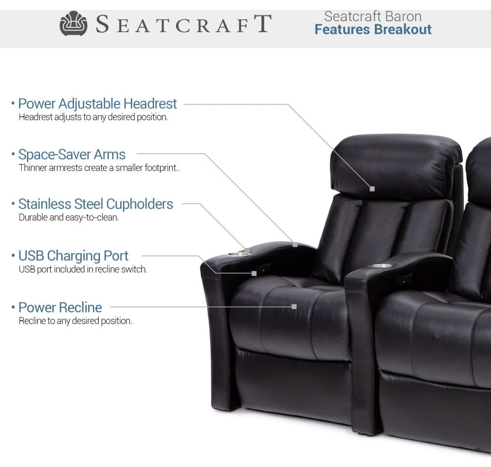 Seatcraft Baron Home Theater Seating, Black, Row of 4