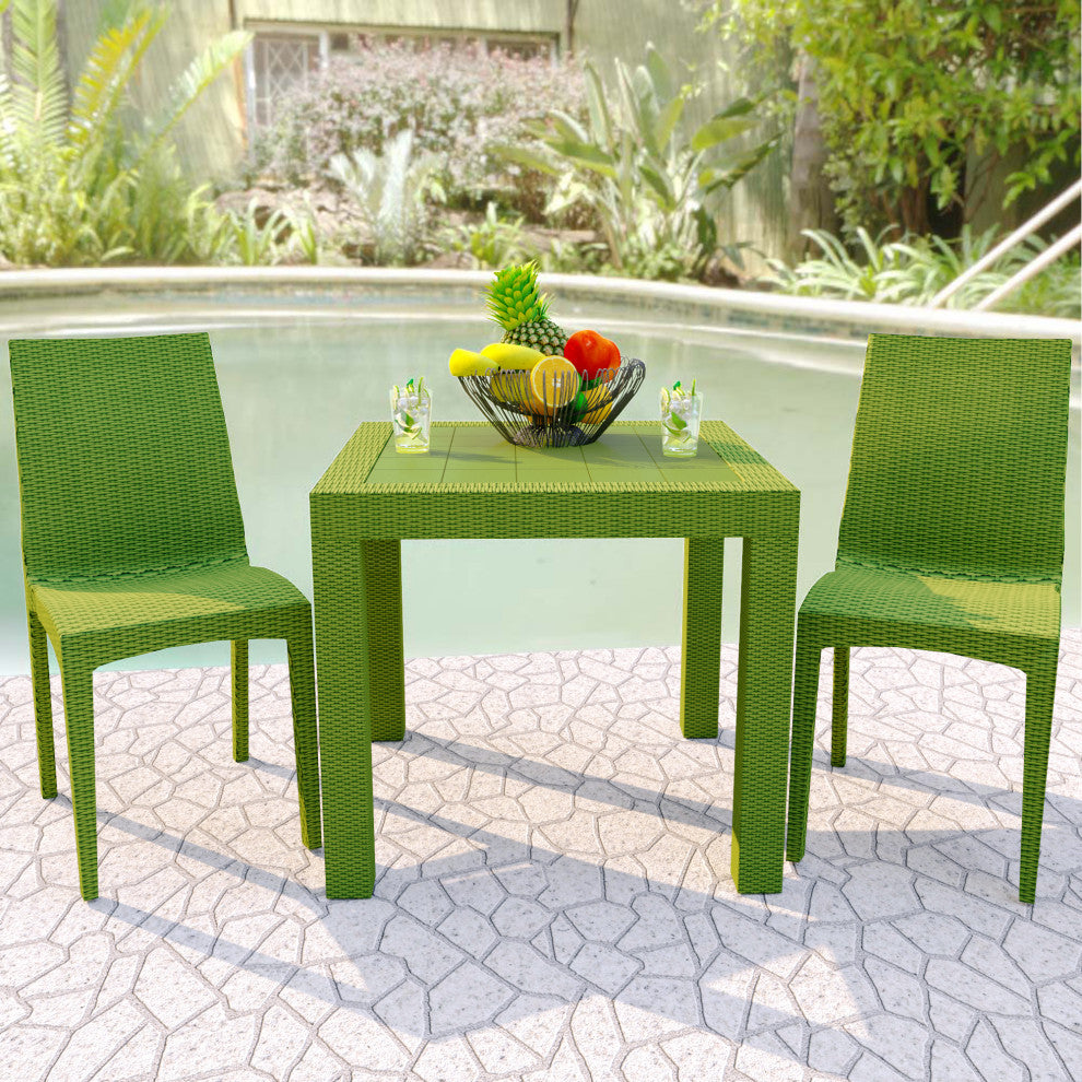 Leisuremod Weave Mace Indoor Outdoor Patio Chair, Set of 2, Green