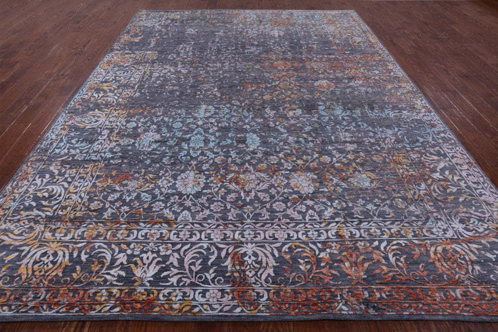 8' 11" X 11' 11" Modern Handmade Wool and Silk Rug Q8706