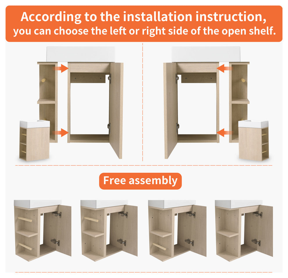 16 Inch Plywood Wall-Mounted Bathroom Vanity Set with  Gel Sink