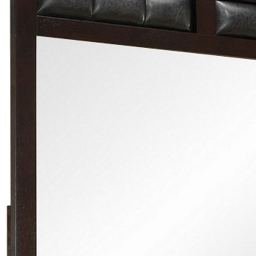 Benzara BM230501 Rectangular Wooden Frame Mirror With Leatherette Panels, Brown