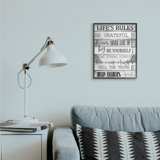 Life's Rules Phrases on Wood Grain Black White Word Design,1pc, each 16 x 20