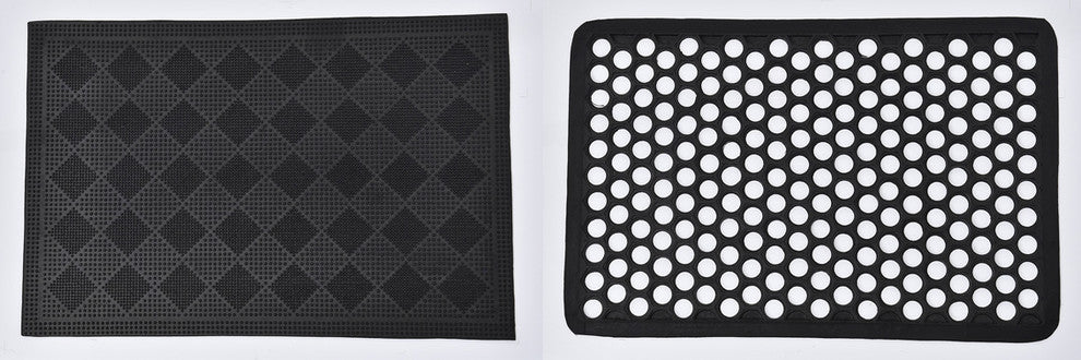 Outdoor Front Door Mat Drew Checkerboard Rubber Rug 24x16 Black