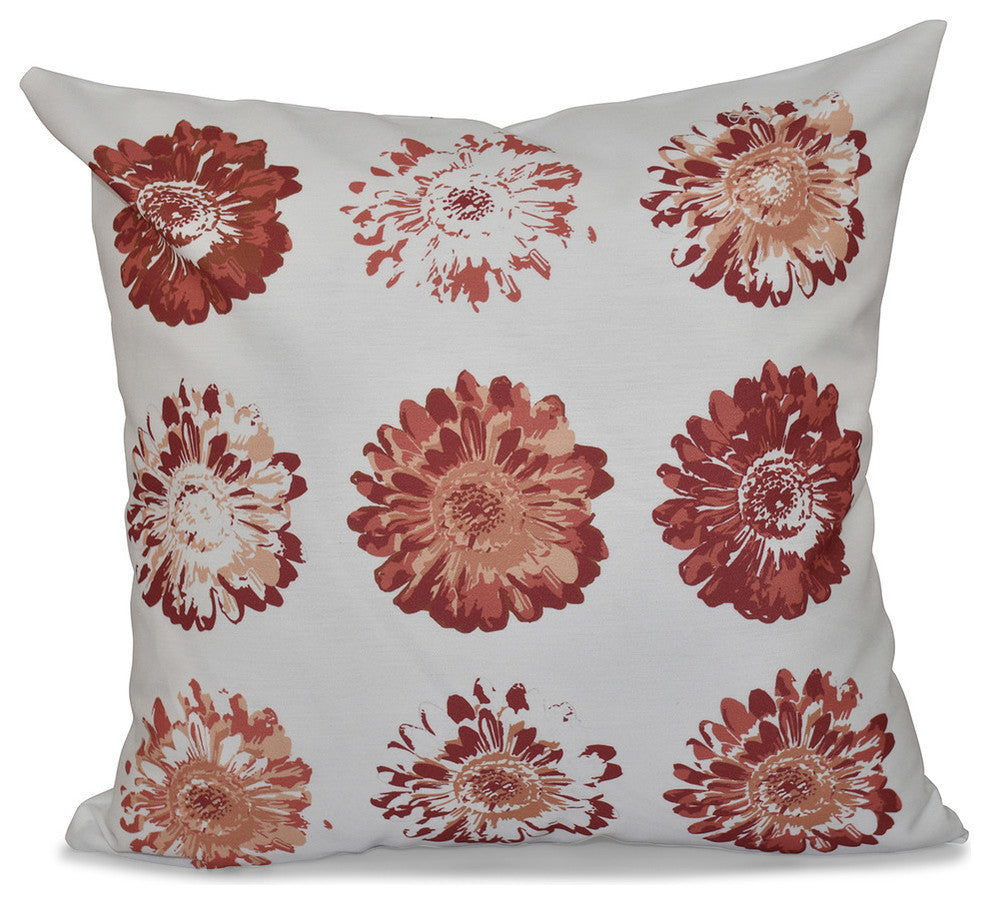 Gypsy Floral, Floral Outdoor Pillow, Coral, 20"x20"