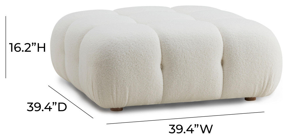 Calliope Cream Vegan Shearling Modular Ottoman - Cream