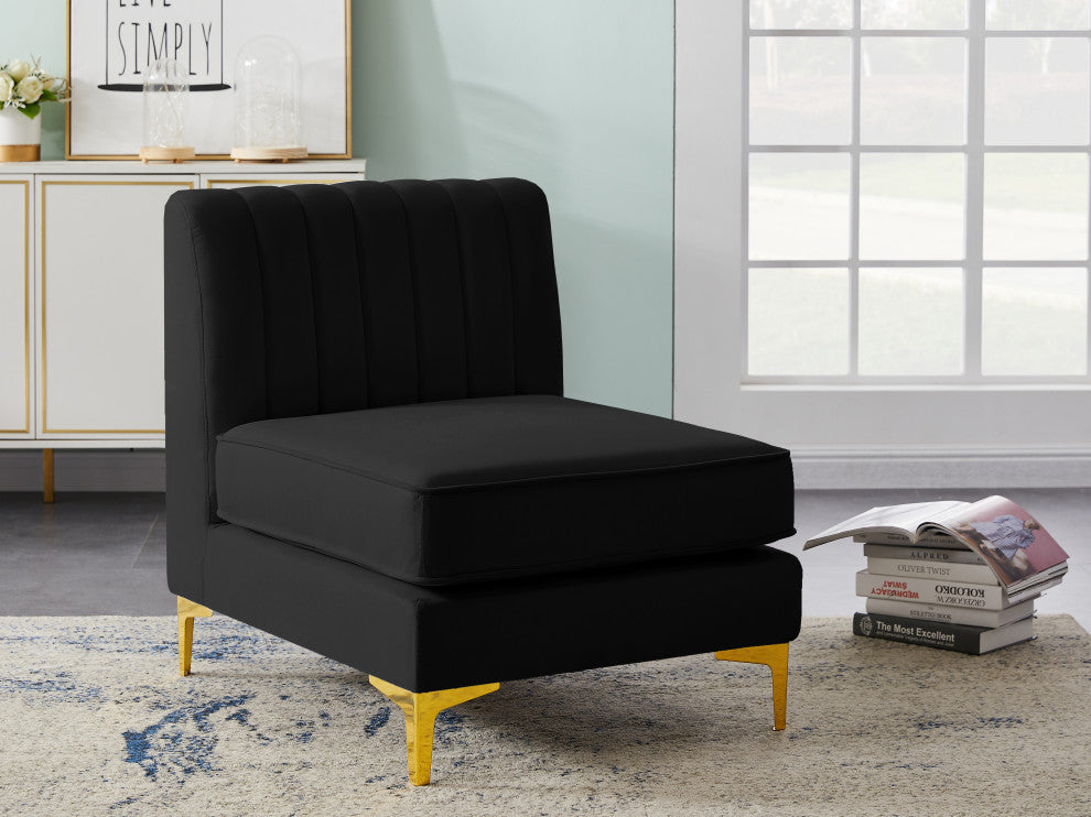 Alina Velvet Upholstered Modular Armless Chair, Black
