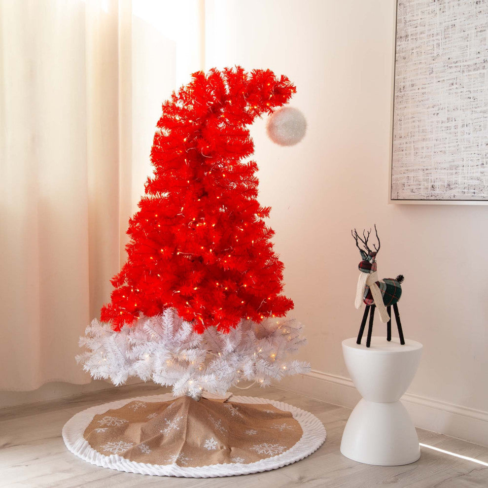 5ft. Pre-Lit Artificial Holiday Red Santa's Hat Christmas Tree