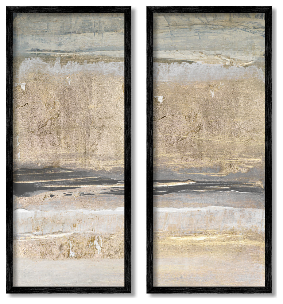Abstract Earth Soil Textured Brown Grey Collage, 2pc, each 13 x 30