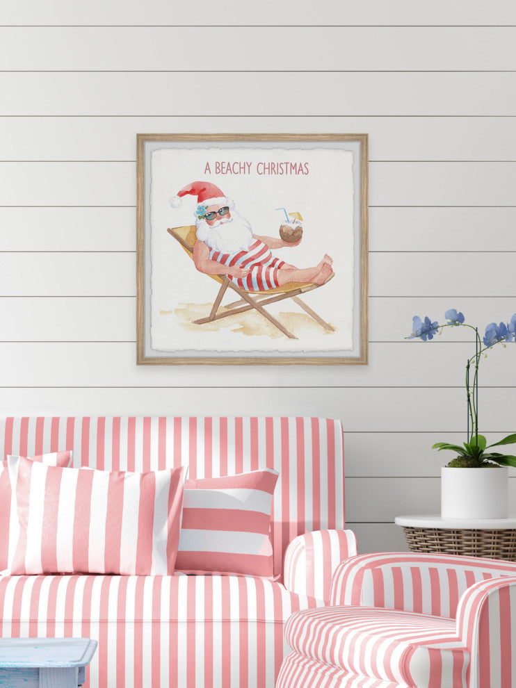 "Santa on the Beach" Framed Painting Print, 18x18
