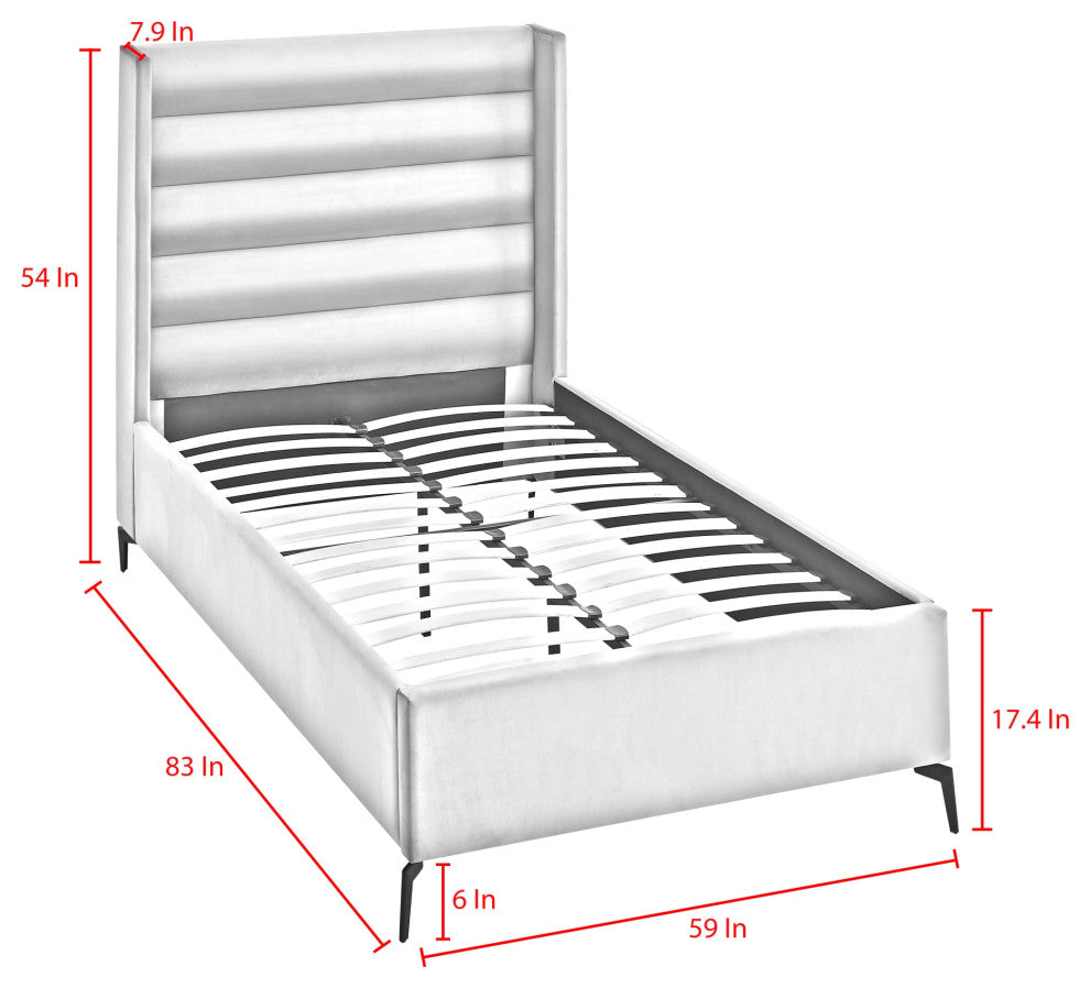 Inspired Home Alessio Bed, Upholstered, Light Gray Velvet Full