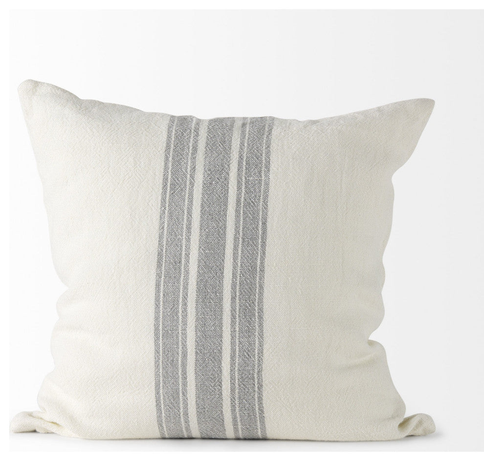 off white Pillow Cover With Ash Gray Stripes