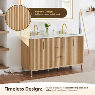 Sierra Bathroom Vanity, Washed Light Brown, 60inch, Without Mirror
