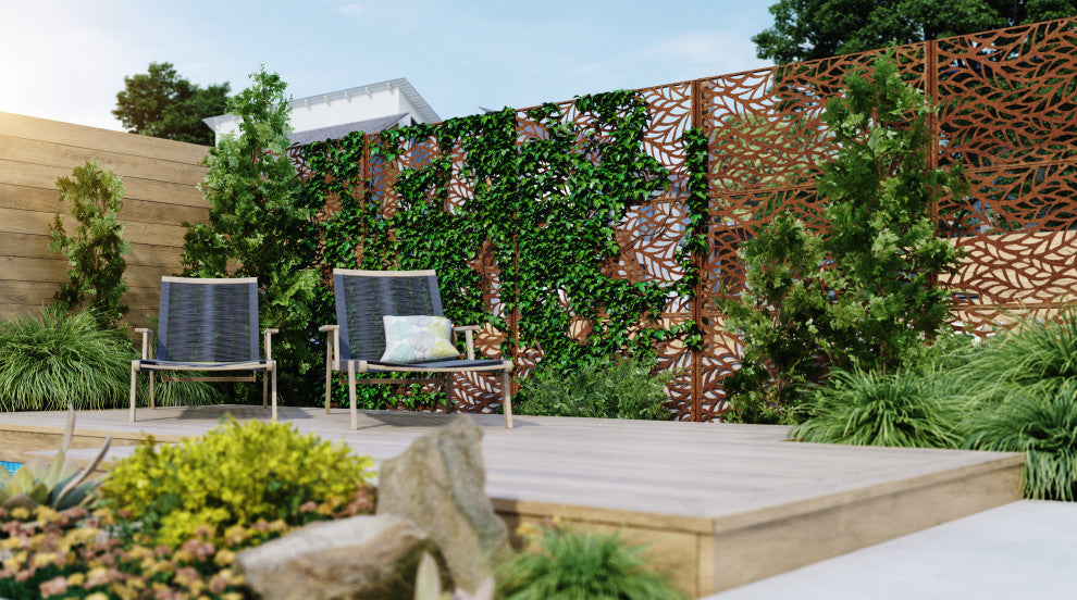 Alta Corten Steel Decorative Screen With Stand, Flowleaf