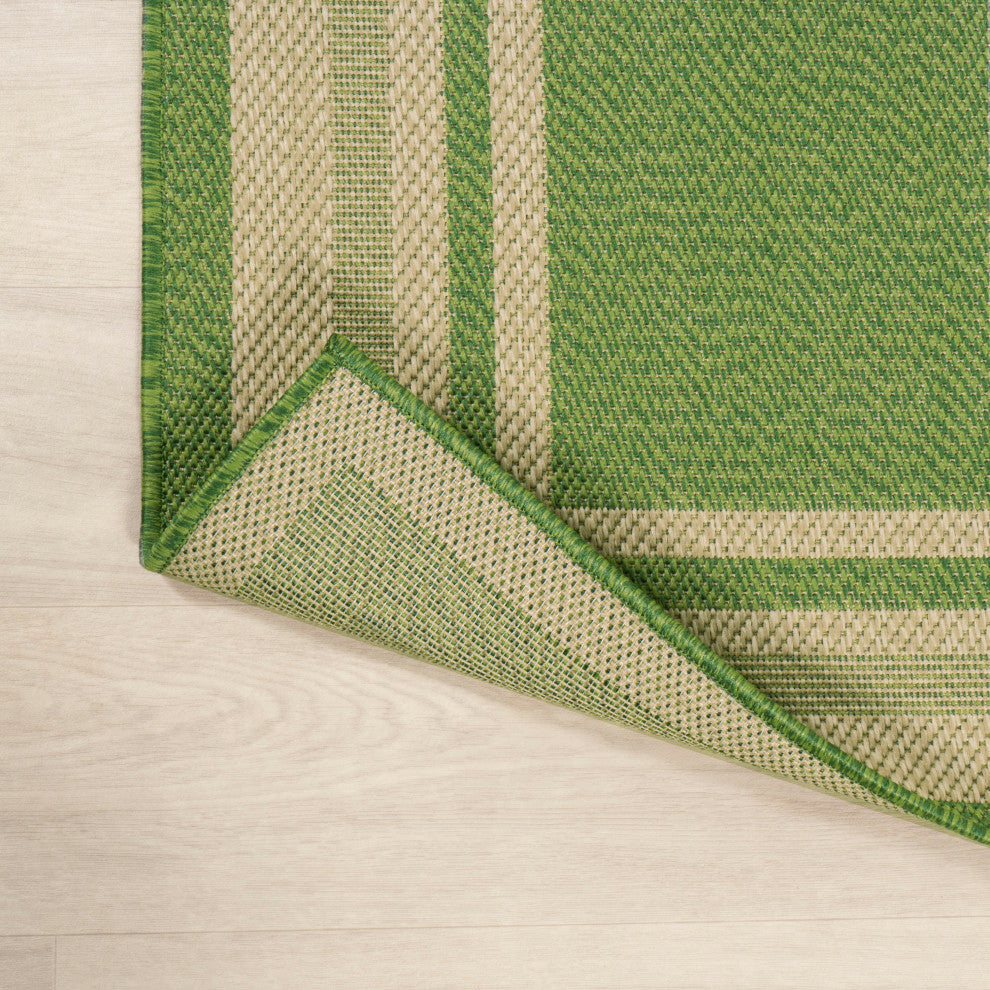James Modern Border Stripe Indoor/Outdoor Area Rug, Green/Cream, 5x8