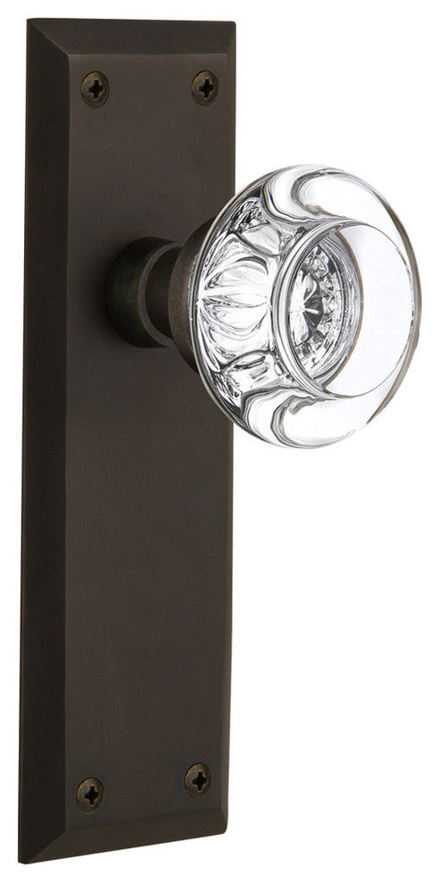 New York Plate Privacy Round Clear Crystal Glass Knob, Oil-Rubbed Bronze