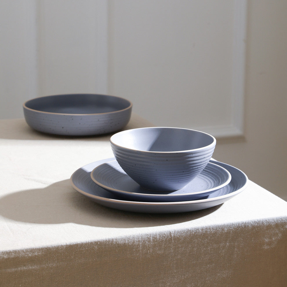 Stone Lain Lauren Stoneware 16 Piece Dinnerware Set, Light Gray