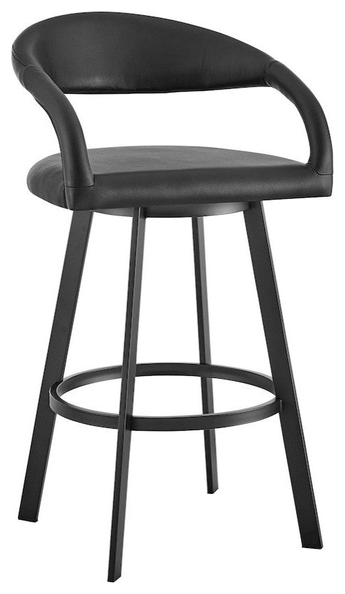 Ramona 26 Swivel Counter Stool with Matte Black Iron and Black Faux Leather