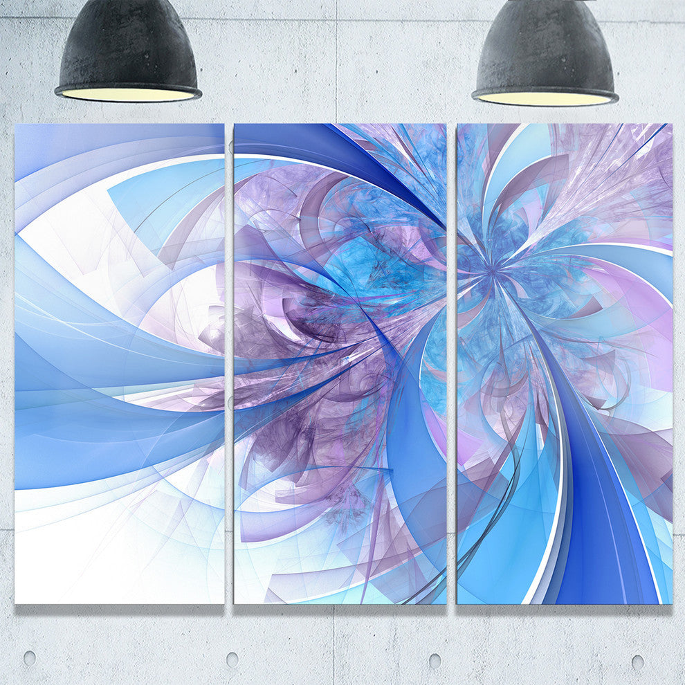 "Light Blue and Purple Fractal Flower" Metal Wall Art, 3 Panels, 36"x28"