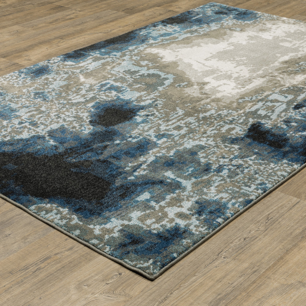 Vander Glass Blue/Beige Power-Loomed Area Rug, 7'10"x10'