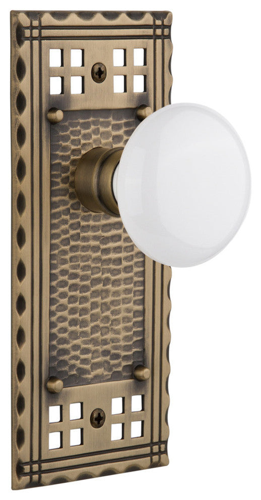 Craftsman Plate Passage Door Knob, Antique Brass