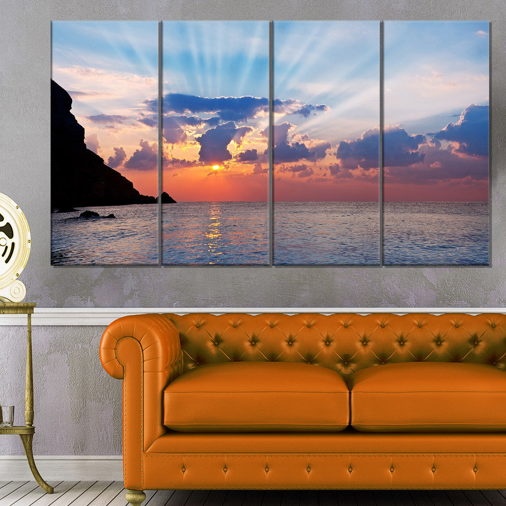Beautiful Raising Sun and Mountains, Landscape Canvas Art, 48"x28", 4 Panels