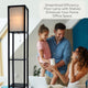 Floor Lamp with Shelves 63" Tall Wood with White Linen Shade