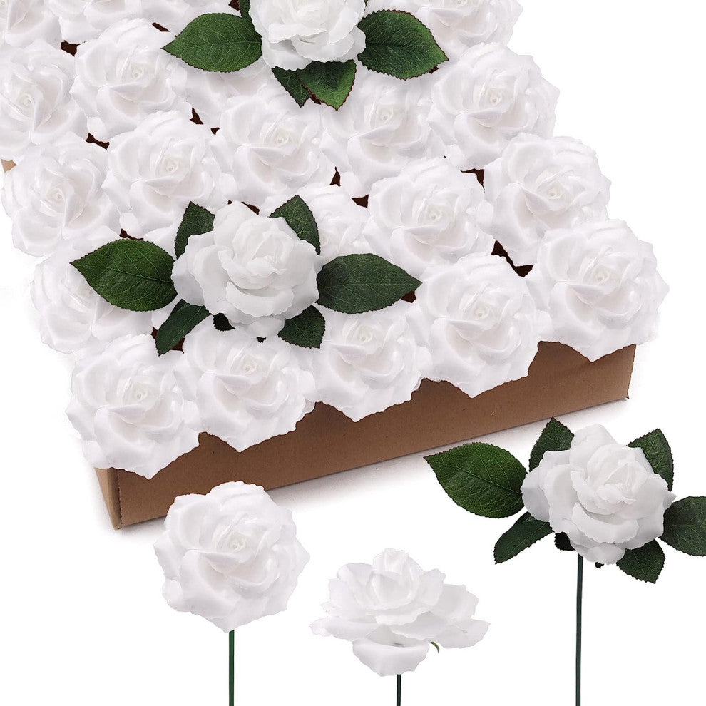 Exquisite Silk Rose Picks - Set of 50 - Romantic 8" Stems, White
