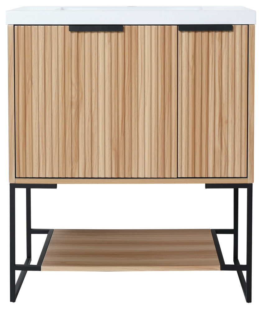 BNK Freestanding Raised Grain Bathroom Vanity With Resin Basin, Maple, 30"