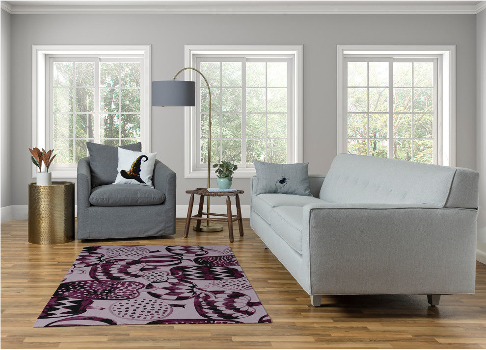 Pumpkins Galore Fall Design Chenille Area Rug, Purple, 4'x6'